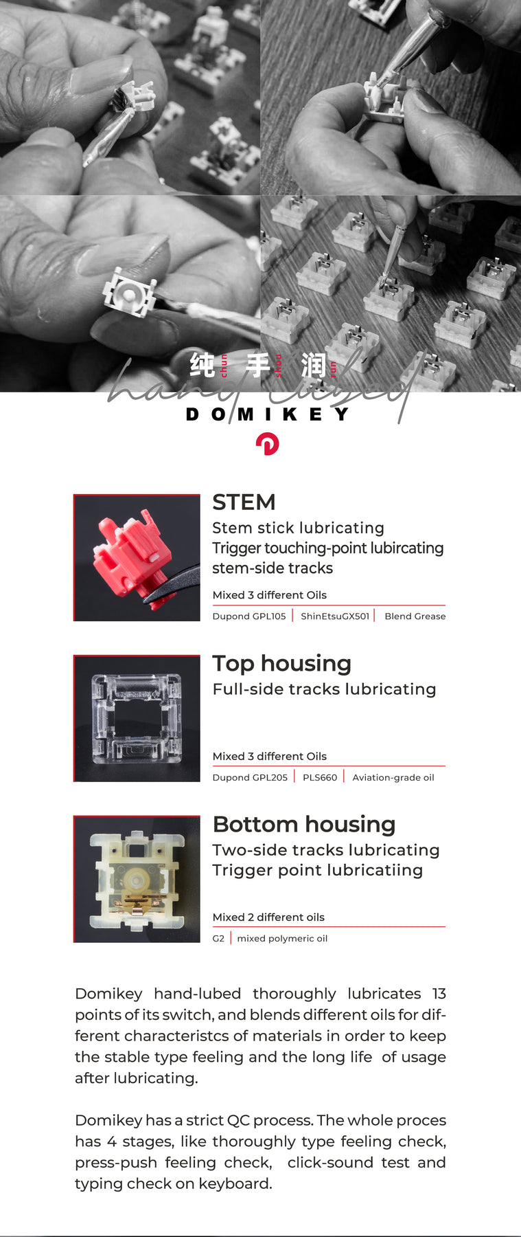 Domikey Hand-lubed Cherry Silent Red Switch