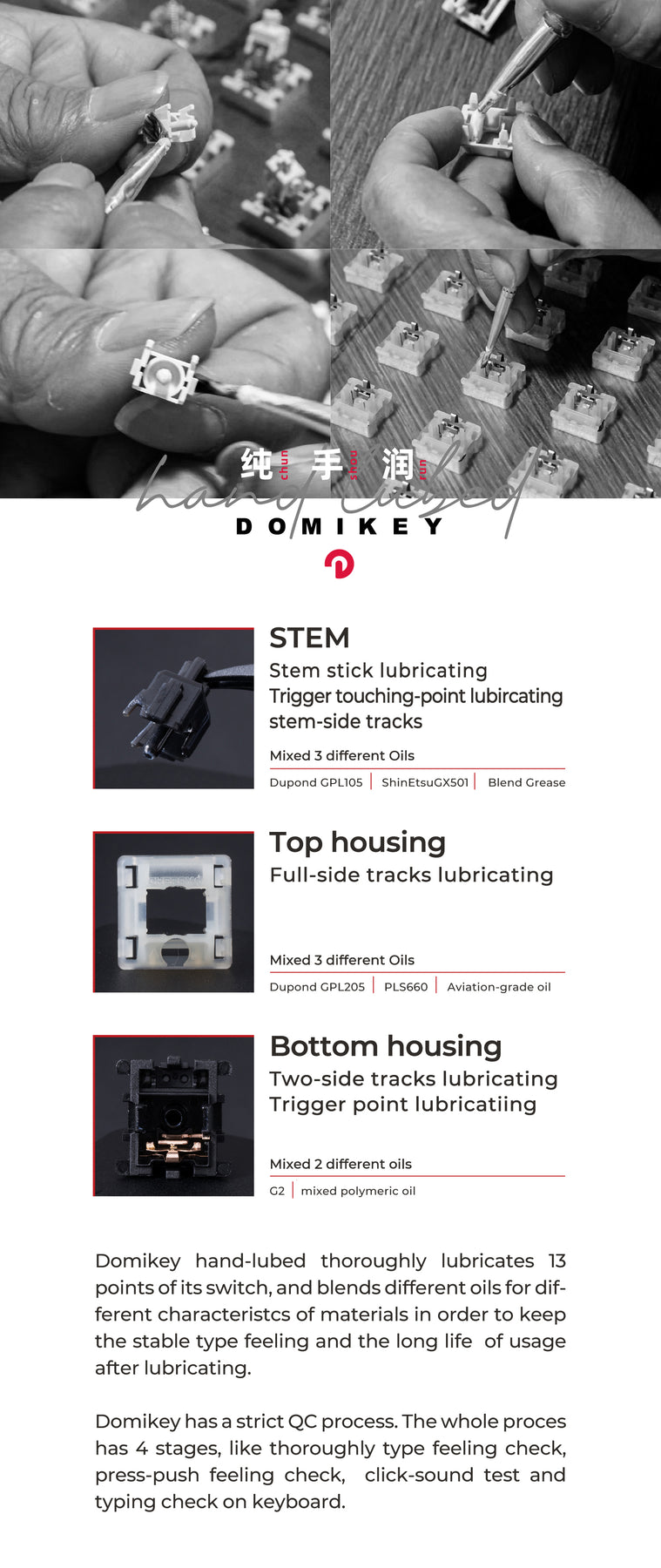 Domikey Hand-lubed Cherry Black Clear switch